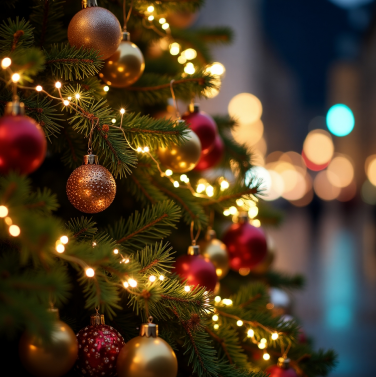 Sapin de Noël avec décorations